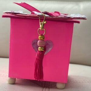 Vibrant Pink Floral Heart Gift Box with Tassel Charm